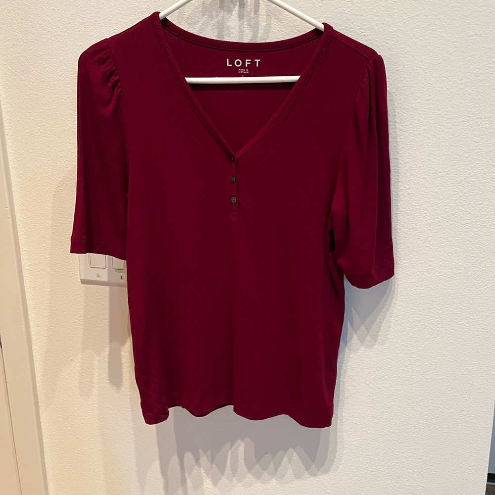 LOFT Burgundy Blouse with Button Detail